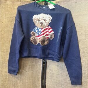 Grayson Threads Navy Sweater with Patriotic Bear